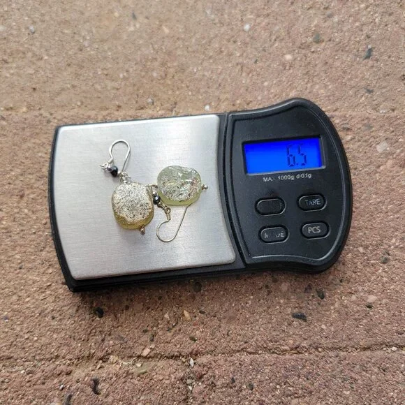 Ancient chunky Roman glass iridescent blue bead 925 sterling silver earrings - Picture 12 of 15